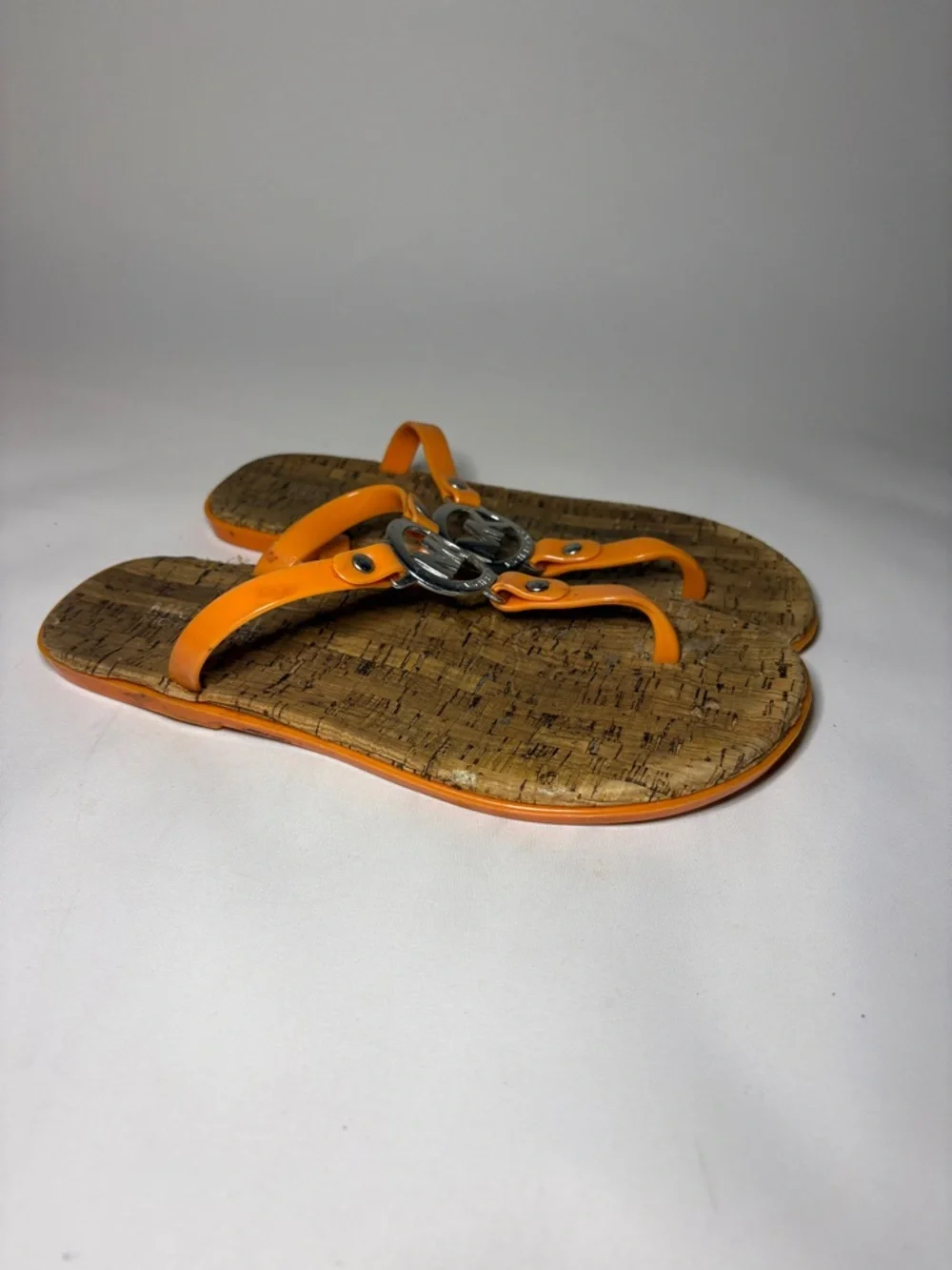 Michael Kors MK Logo‎ Charm Jelly Cork Flip Flops Sandals Orange Size 6
